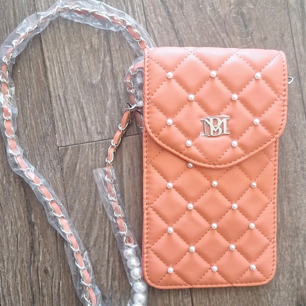 Badgley Mischka Vegan Leather Coral Pearls Strap Phone Case 8